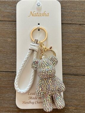 Natasha Rhinestone Bear Keychain with Braided Wristlet